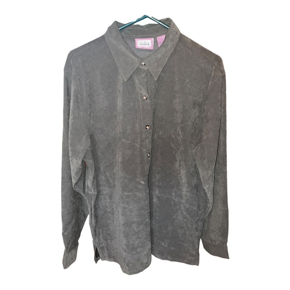 Premier woman’s top bottom up shirt large Color : green olive  (  grayish )